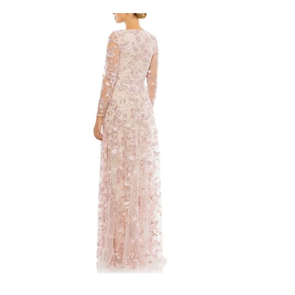 Mac Duggal Blush Pink Embellished Long Sleeve Maxi Gown - Picture 6 of 8